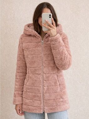 Hooded Plush Teddy Jacket in Dusty Rose